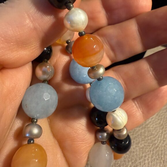 Genuine semi-precious beads & pearl silver necklace 18 inch handmade in Italy - Picture 8 of 8